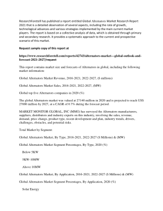 Alternators Market to Showcase Vigorous Demand During the Period until 2027
