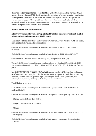 Cellulose Acetate Butyrate (CAB) Market Expectations and Growth Trends Highlighted Until 2027