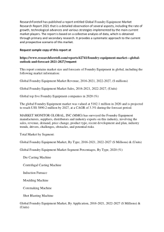 Foundry Equipment Market Projected to Grow at a Steady Pace During 2020-2027
