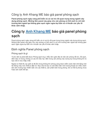 Công ty Anh Khang ME báo giá panel phòng sạch