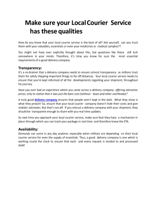 Make sure your Local Courier Service has these qualities