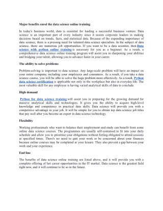 Major benefits enroll the data science online training