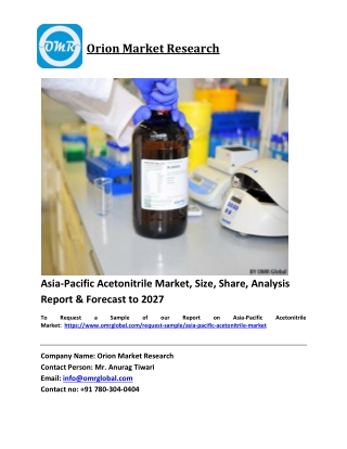 Asia-Pacific Acetonitrile Market Trends, Size, Competitive Analysis and Forecast