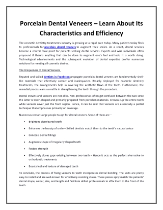 Porcelain Dental Veneers – Learn About Its Characteristics and Efficiency
