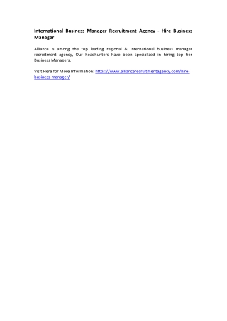 International Business Manager Recruitment Agency - Hire Business Manager