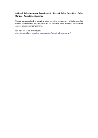 National Sales Manager Recruitment - Recruit Sales Executive - Sales Manager Recruitment Agency
