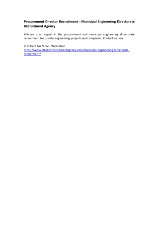 Procurement Director Recruitment - Municipal Engineering Directorate Recruitment Agency