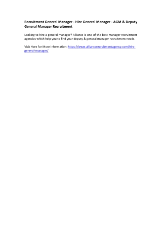 Recruitment General Manager - Hire General Manager - AGM & Deputy General Manager Recruitment