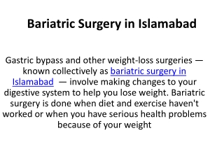 Bariatric Surgery in Islamabad
