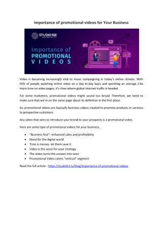 Importance of promotional videos for Your Business