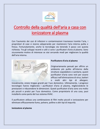 Controllo della qualità dell'aria a casa con ionizzatore al plasma