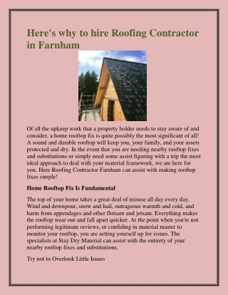 Here's why to hire Roofing Contractor in Farnham