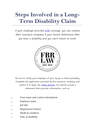 Steps Involved in a Long Term Disability Claim