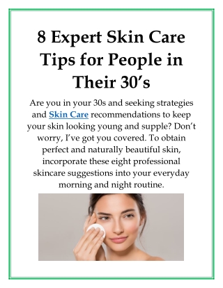 8 Expert Skin Care Tips for People in Their 30’s