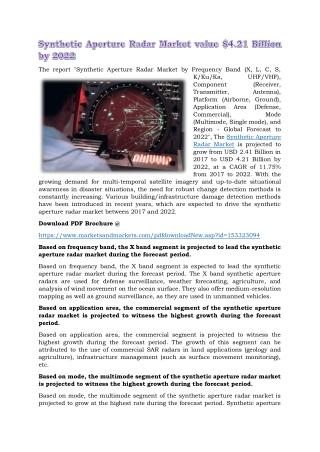 Synthetic Aperture Radar Market value $4.21 Billion by 2022