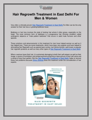 Hair Regrowth Treatment in East Delhi For Men & Women