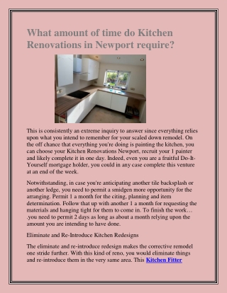 What amount of time do Kitchen Renovations in Newport require