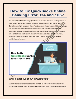 How to Fix QuickBooks Online Banking Error 106 and 324?