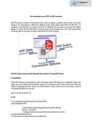 The untroubled use of RTF to PDF Converter