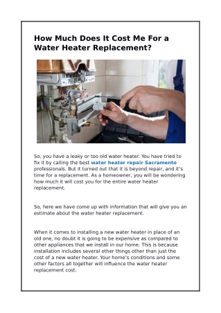 How much does it cost me for a water Heater Replacement