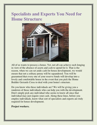Specialists and Experts You Need for Home Structure