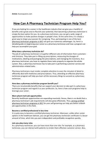 How Can A Pharmacy Technician Program Help You?