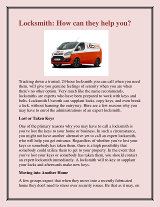 Locksmith How can they help you