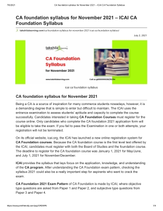 CA foundation syllabus for November 2021 PDF