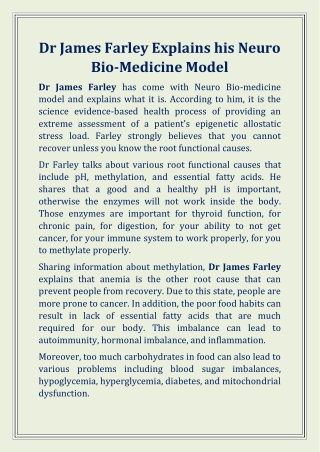 Dr James Farley Explains his Neuro Bio-Medicine Model