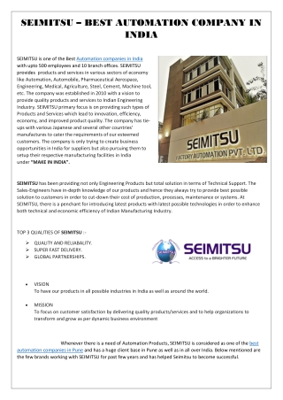 SEIMITSU - Best automation company in India.