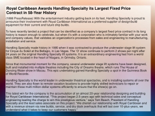 Royal Caribbean Awards Handling Specialty its Largest Fixed Price Contract in 58