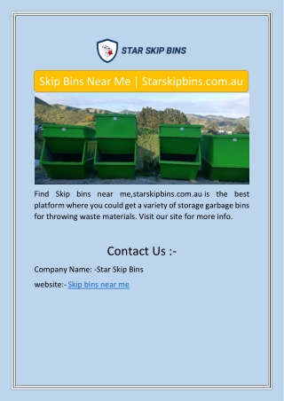 Skip Bins Near Me | Starskipbins.com.au