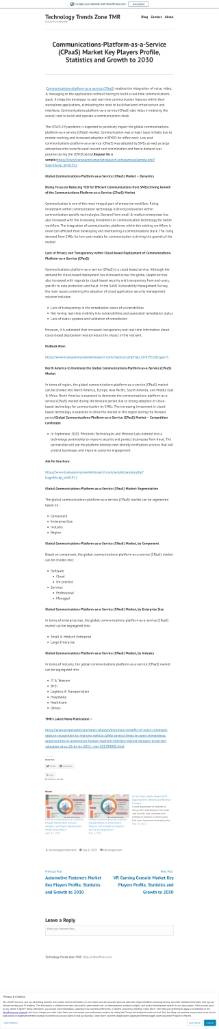 Communications-Platform-as-a-Service (CPaaS) Market - Global Industry Analysis,