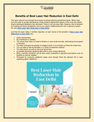 Benefits of Best Laser Hair Reduction in East Delhi