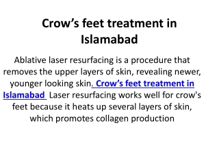 Crow’s feet treatment in Islamabad