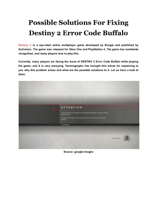 Possible Solutions For Fixing Destiny 2 Error Code Buffalo