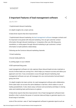 3 Important Features of lead management software