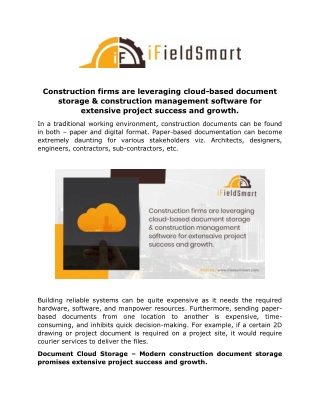 Construction firms are leveraging cloud-based document storage & construction management software for extensive project