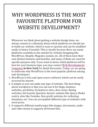 WHY WORDPRESS IS THE MOST FAVOURITE PLATFORM FOR WEBSITE