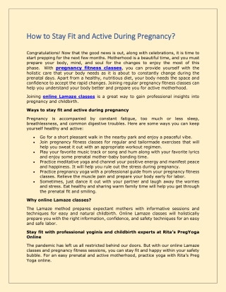 How to Stay Fit and Active During Pregnancy