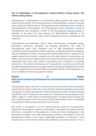 Top 10 stakeholders in Fluoropolymers industry-DuPont, Solvay Solexis,3M,DuPont,