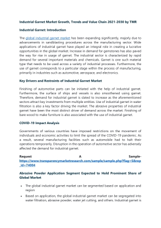 Industrial Garnet Market Growth, Trends and Value Chain 2021-2030 by TMR