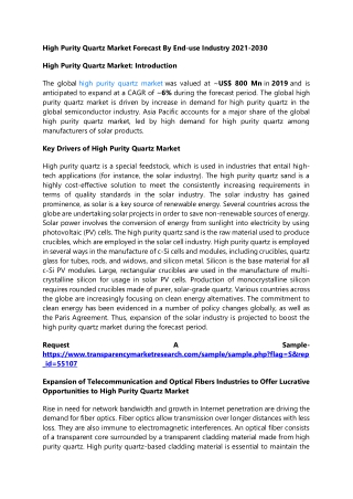 High Purity Quartz Market Forecast By End-use Industry 2021-2030