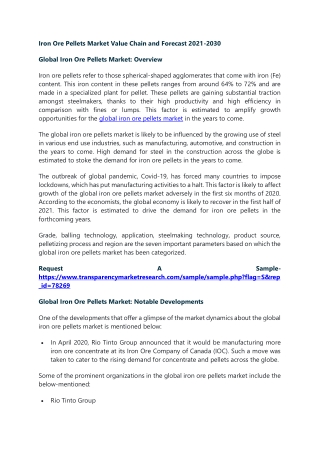 Iron Ore Pellets Market Value Chain and Forecast 2021-2030