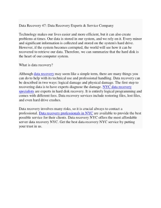 Data Recovery 47: Data Recovery Experts & Service Company