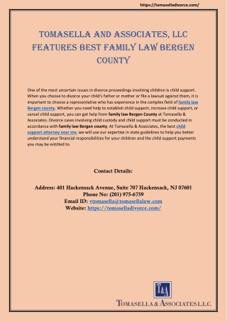 Tomasella and Associates, LLC Features Best Family Law Bergen County