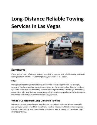 Long-Distance Reliable Towing Services In Las Vegas