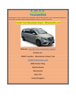 Transfer From Manchester Airport Mmatransfers.com