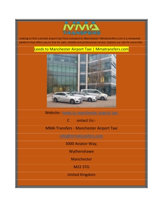Leeds to Manchester Airport Taxi  Mmatransfers.com