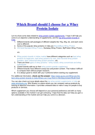 Which Brand should I choose for a Whey Protein Isolate